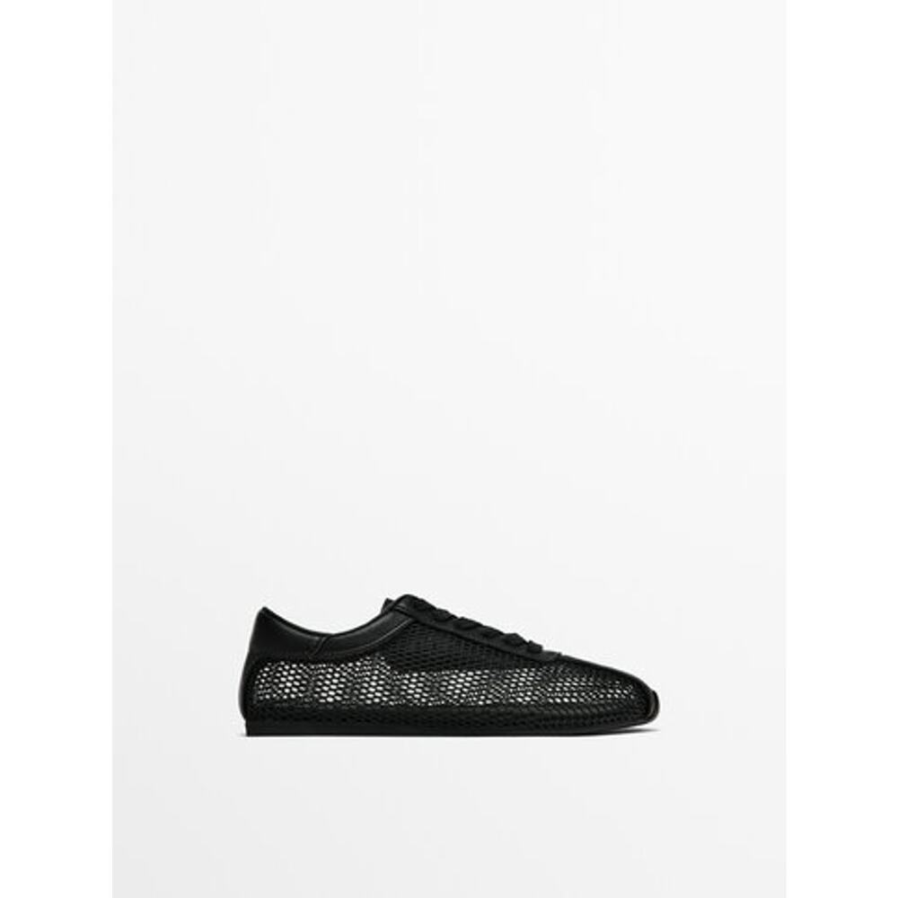 Massimo Dutti Mesh Black Leather Sneakers Size 9